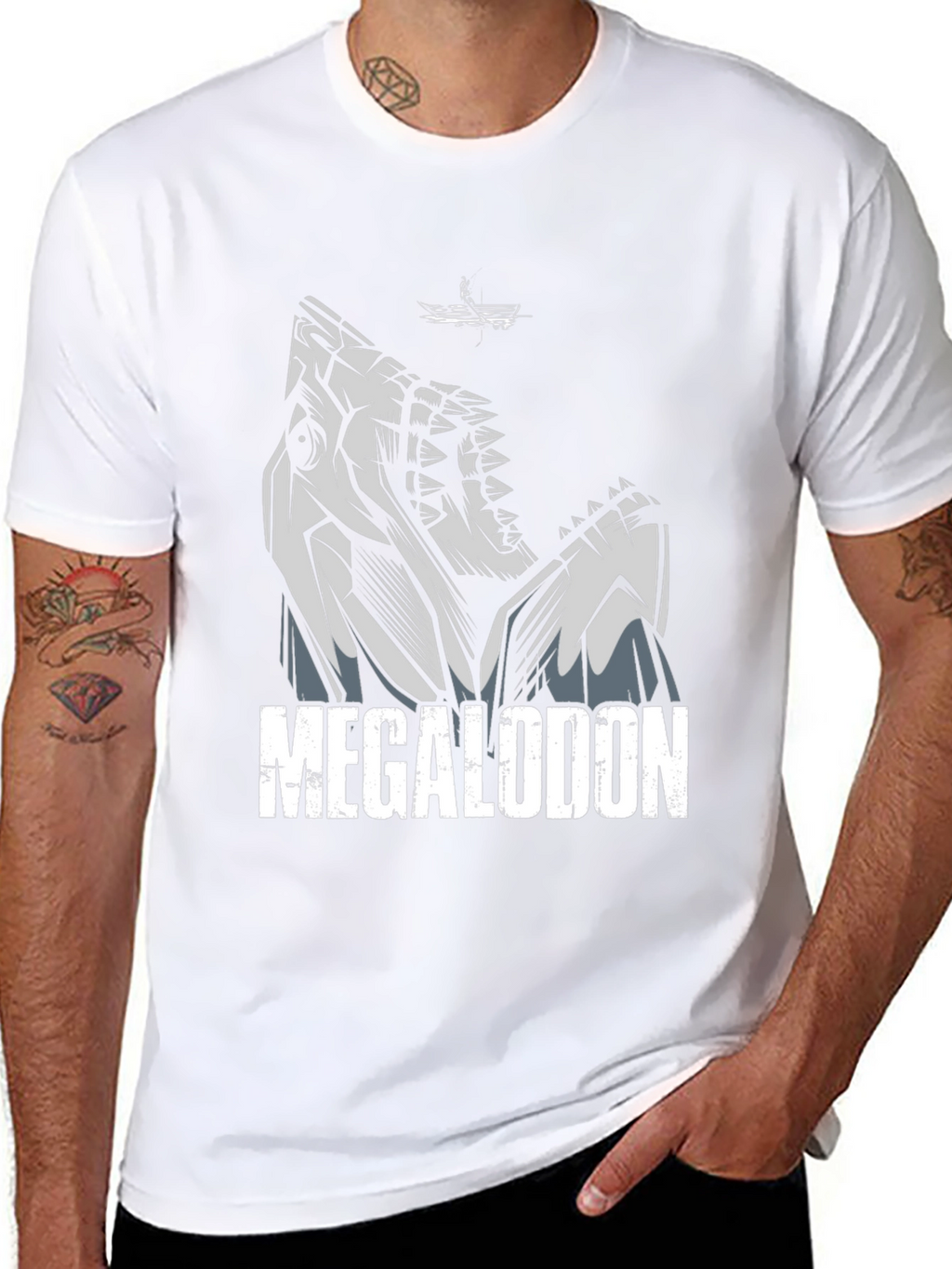 Megalodon Shark Graphic Tee - Black Cotton T-Shirt