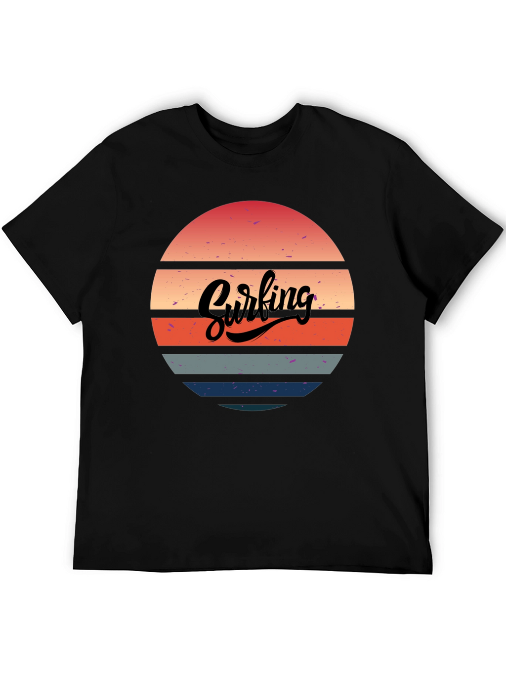 Retro Surfing Sunset Graphic Tee - Black