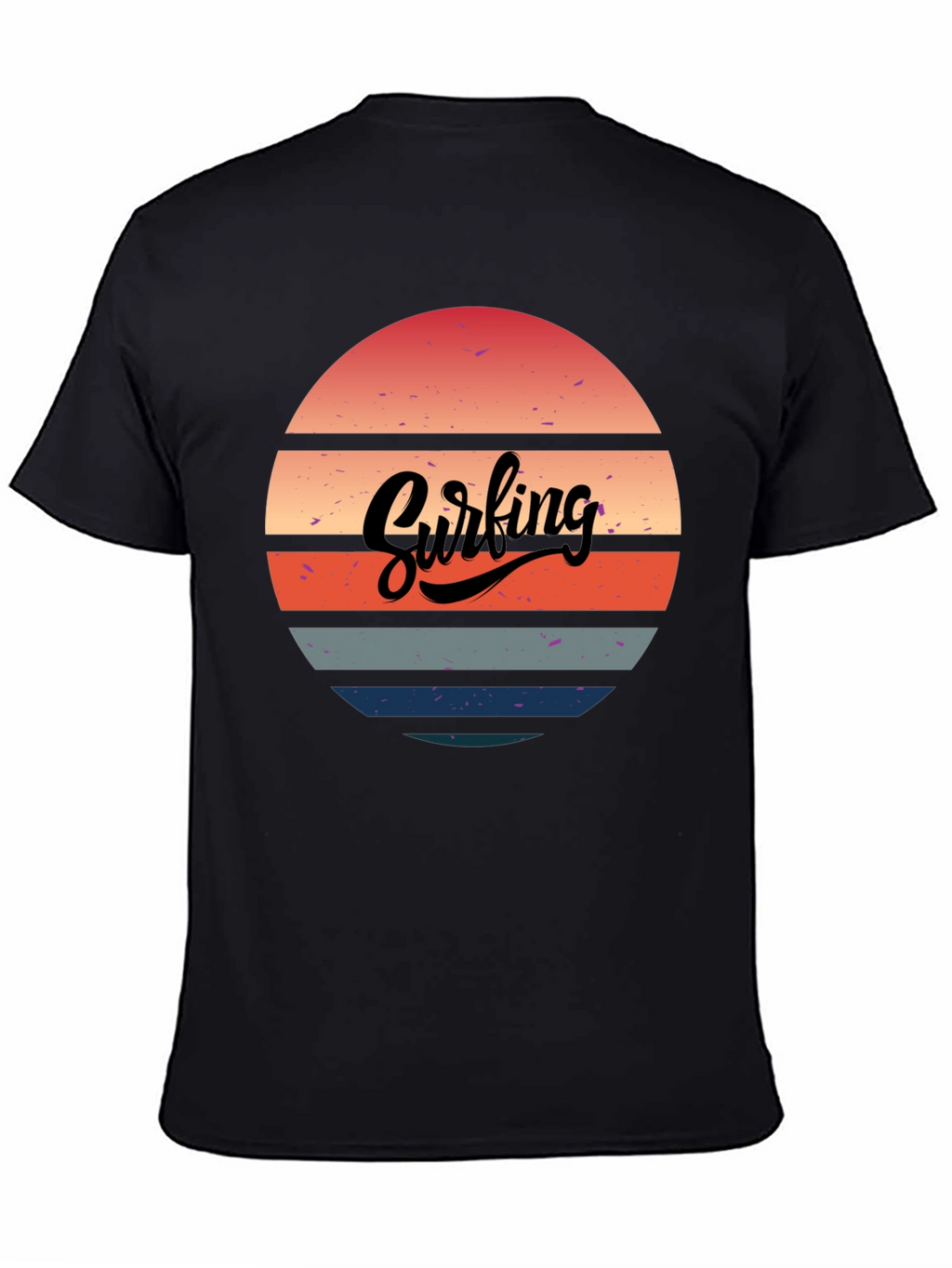 Retro Surfing Sunset Graphic Tee - Black