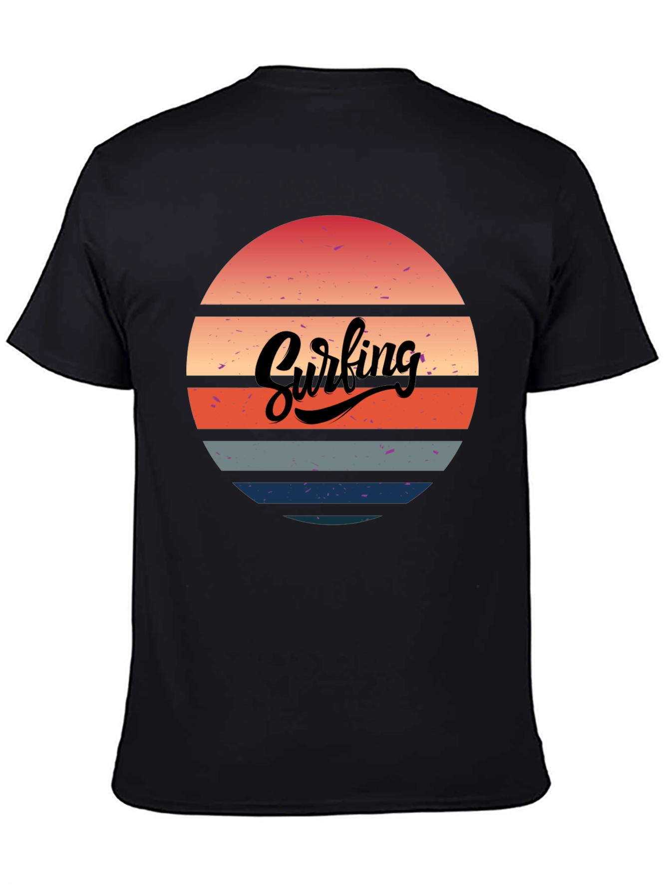Retro Surfing Sunset Graphic Tee - Black