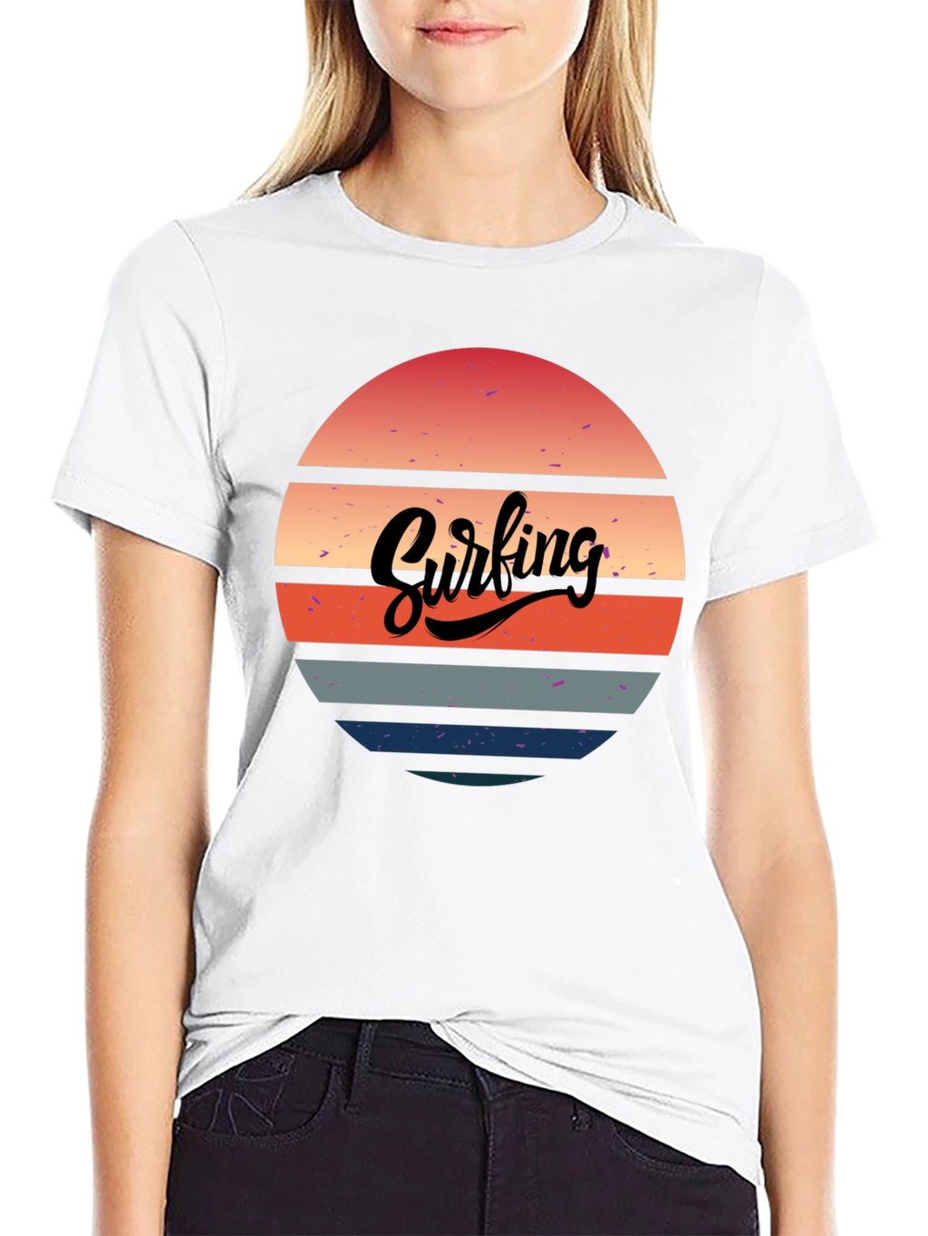 Retro Surfing Sunset Graphic Tee - Black