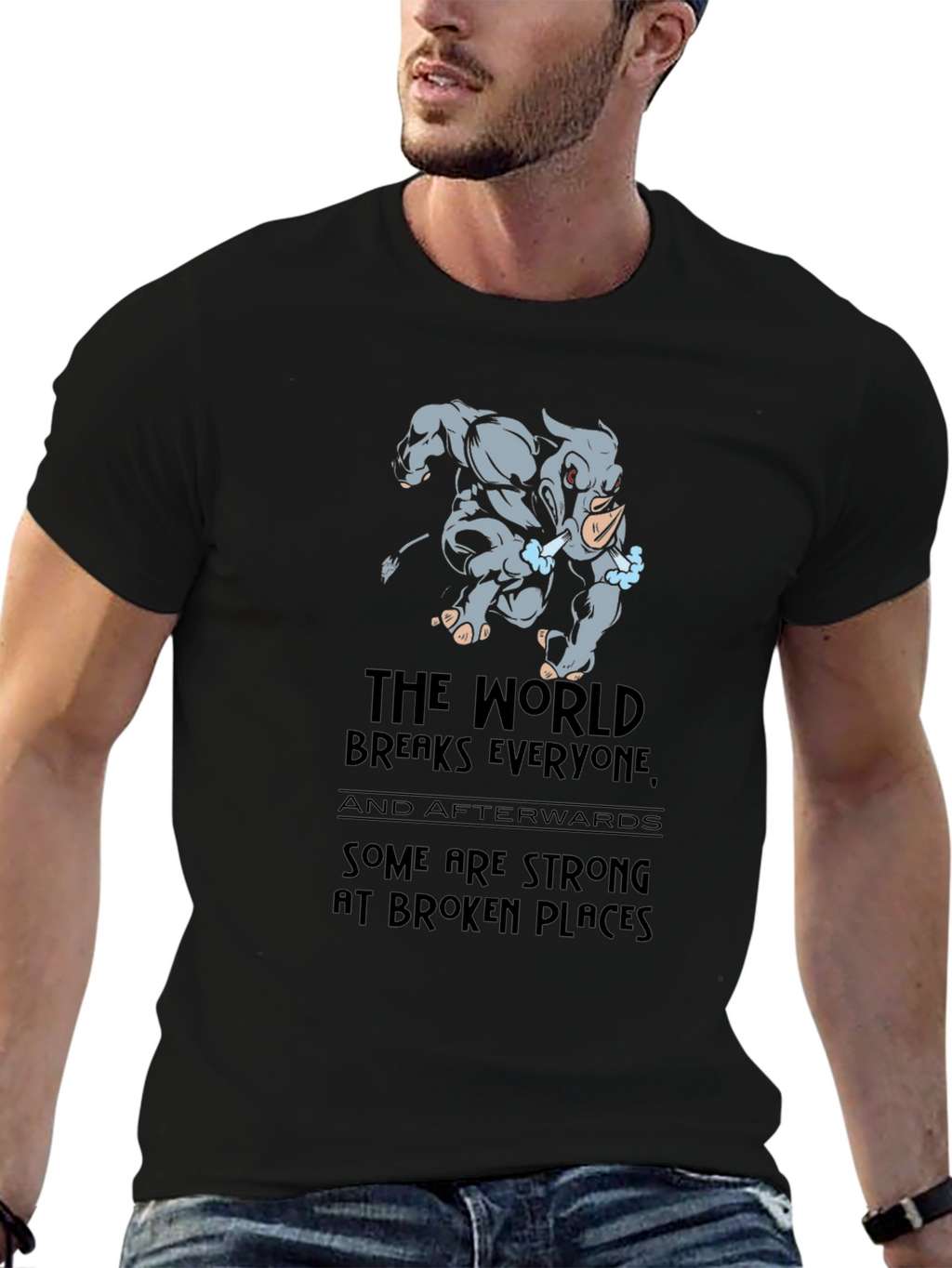 Rhino Strong at Broken Places Graphic T-Shirt
