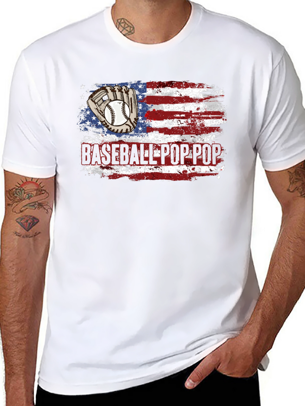 Baseball Pop Pop American Flag T-Shirt