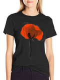 Abstract Poppy Graphic Print Black T-Shirt