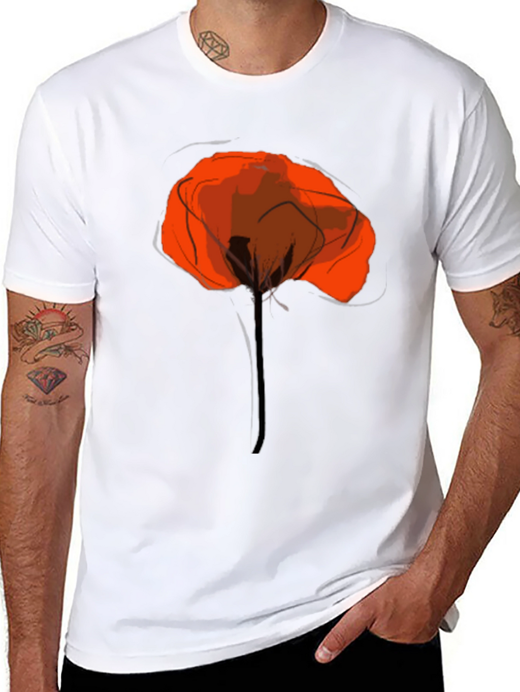 Abstract Poppy Graphic Print Black T-Shirt