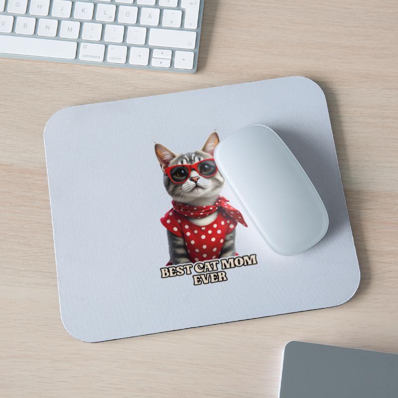 BEST CAT MOM EVER Stylish tabby cat wearing red