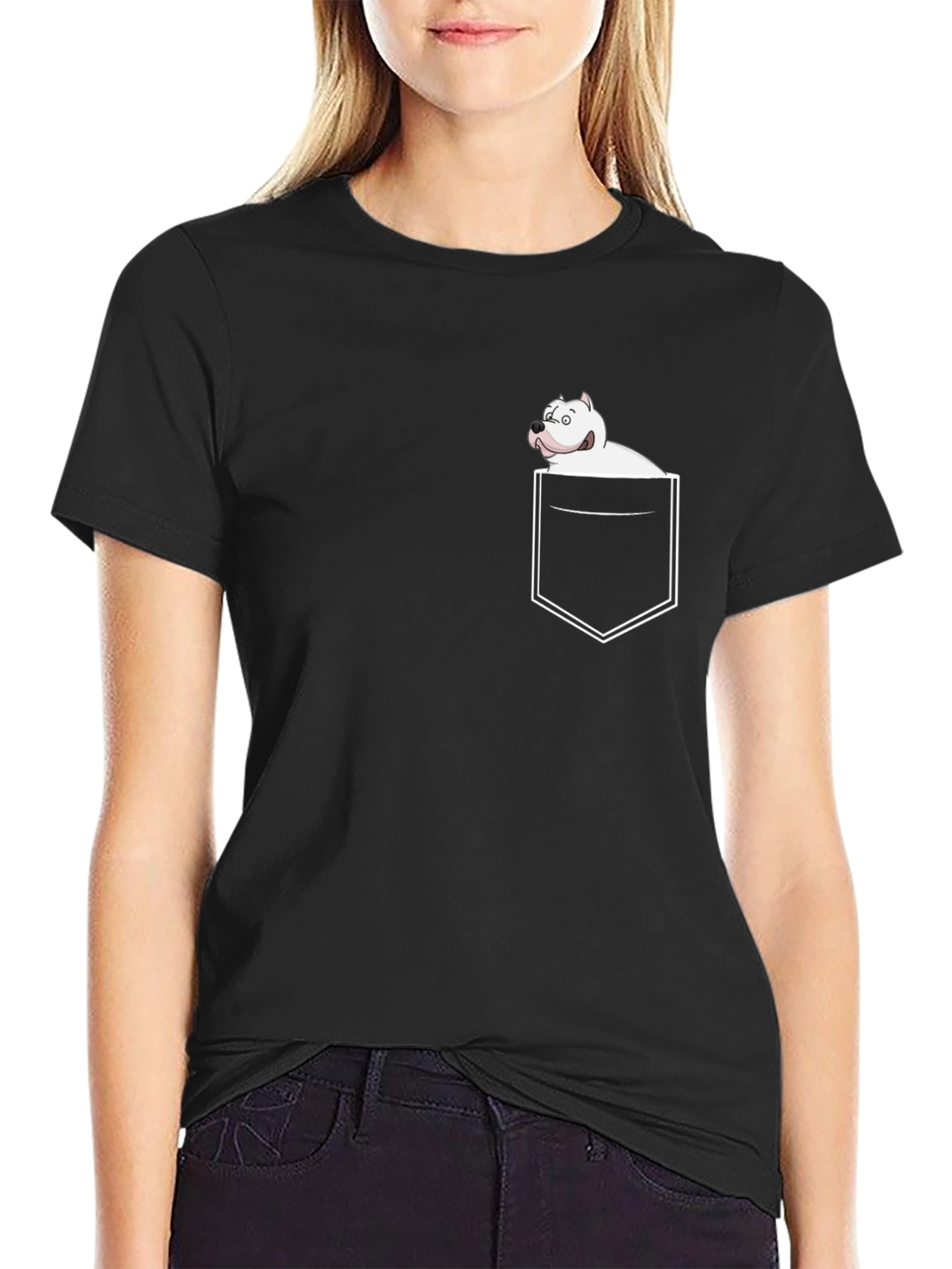 Pocket Dog Graphic Tee - Black Casual T-Shirt