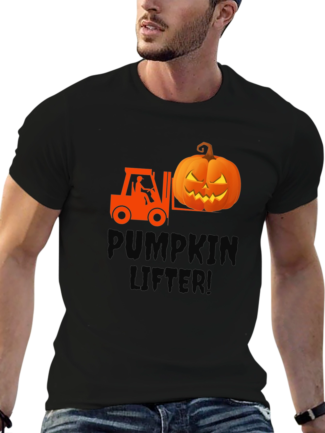 Pumpkin Lifter Graphic Tee - Halloween Forklift Shirt