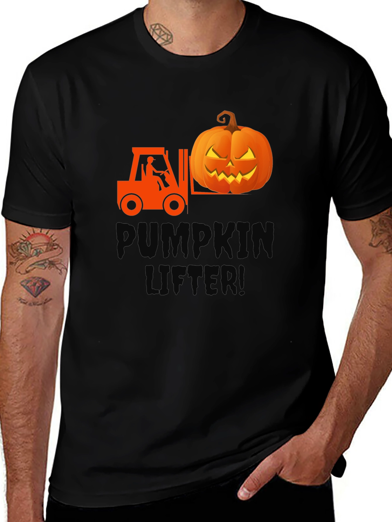 Pumpkin Lifter Graphic Tee - Halloween Forklift Shirt