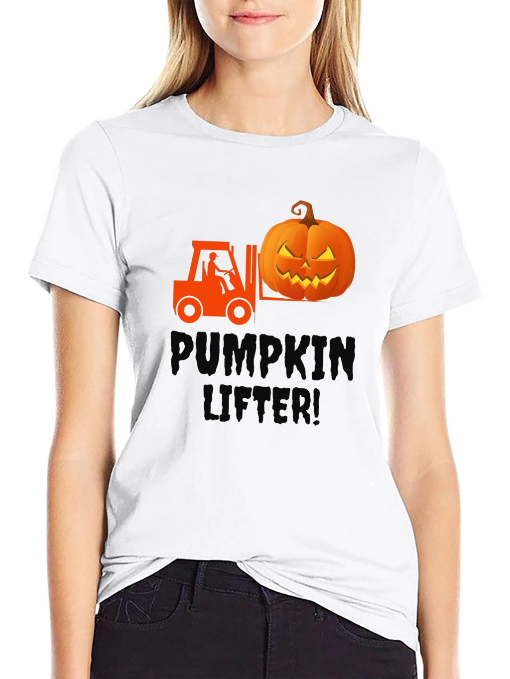 Pumpkin Lifter Graphic Tee - Halloween Forklift Shirt