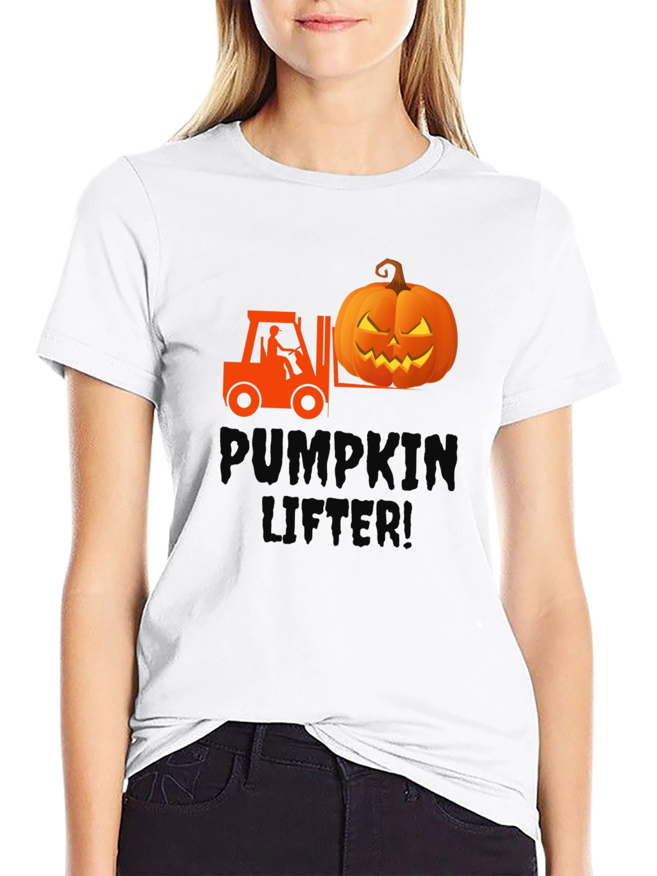 Pumpkin Lifter Graphic Tee - Halloween Forklift Shirt