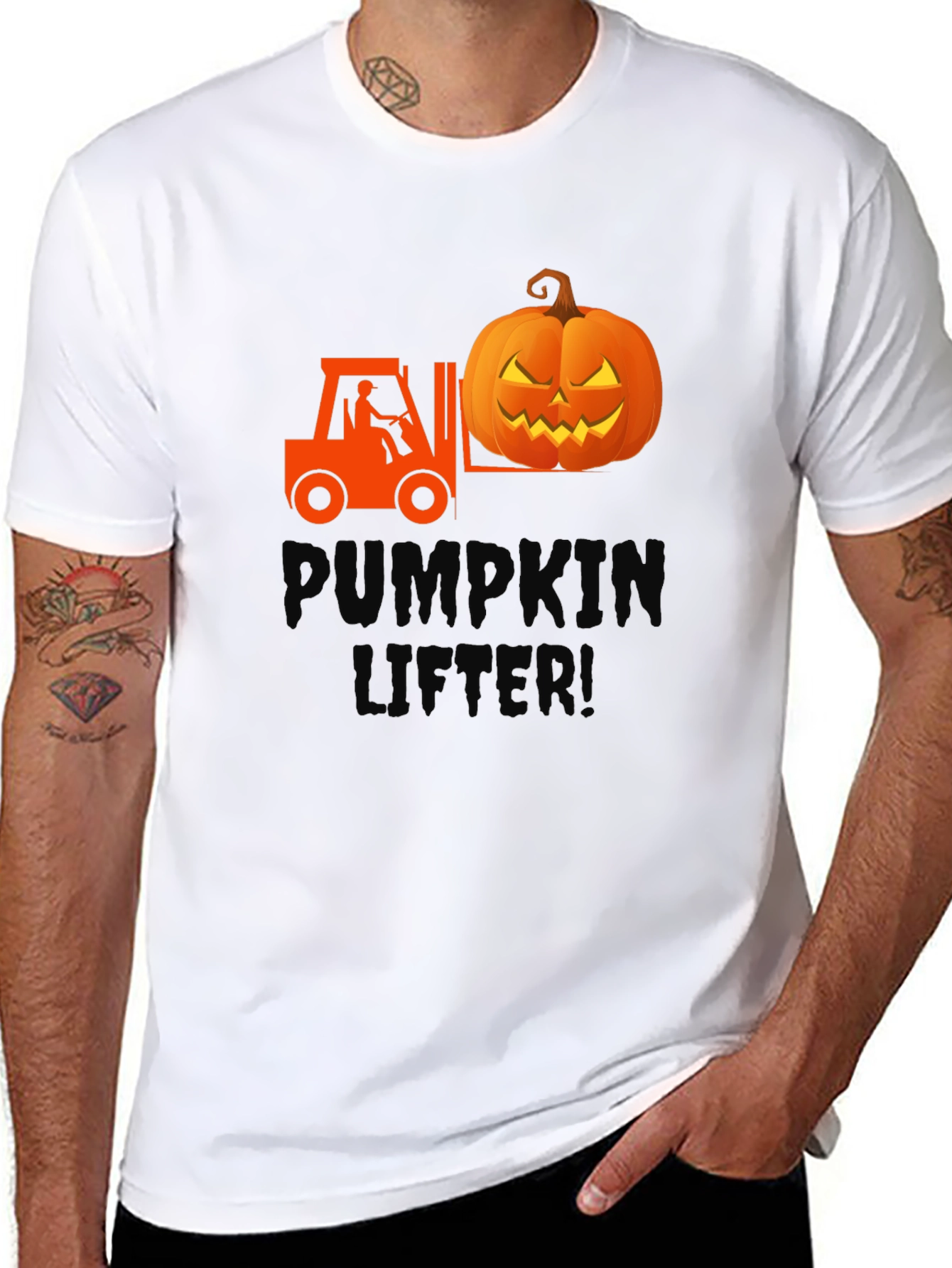 Pumpkin Lifter Graphic Tee - Halloween Forklift Shirt