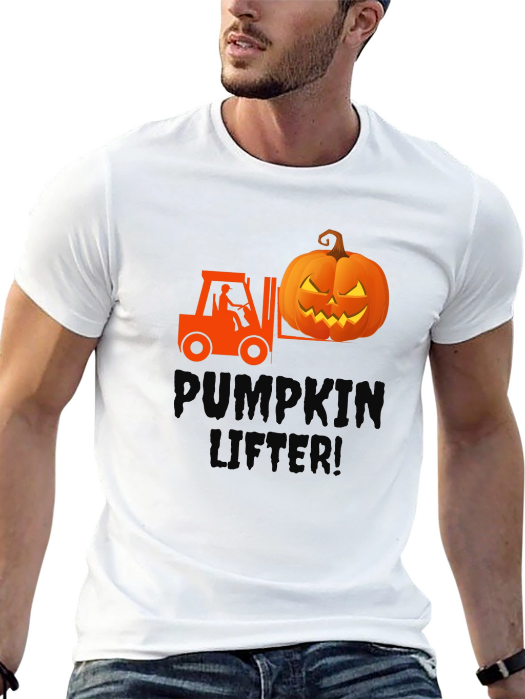 Pumpkin Lifter Graphic Tee - Halloween Forklift Shirt