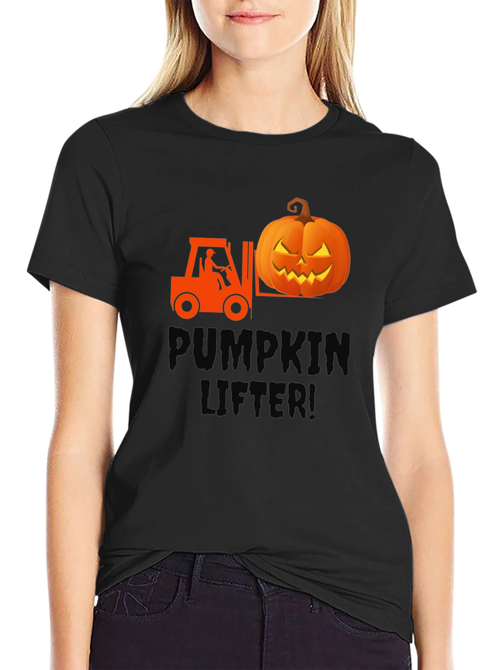 Pumpkin Lifter Graphic Tee - Halloween Forklift Shirt