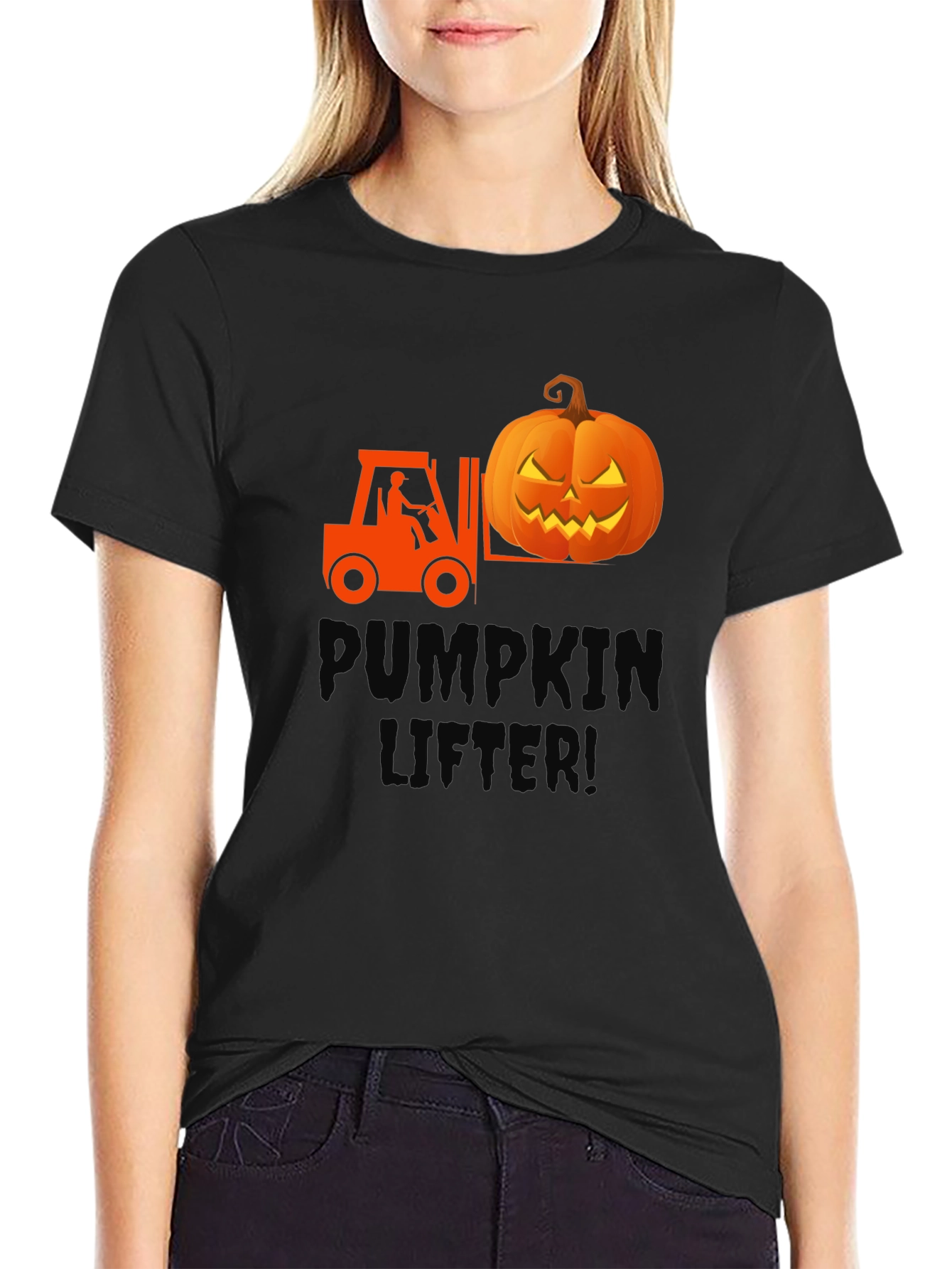 Pumpkin Lifter Graphic Tee - Halloween Forklift Shirt