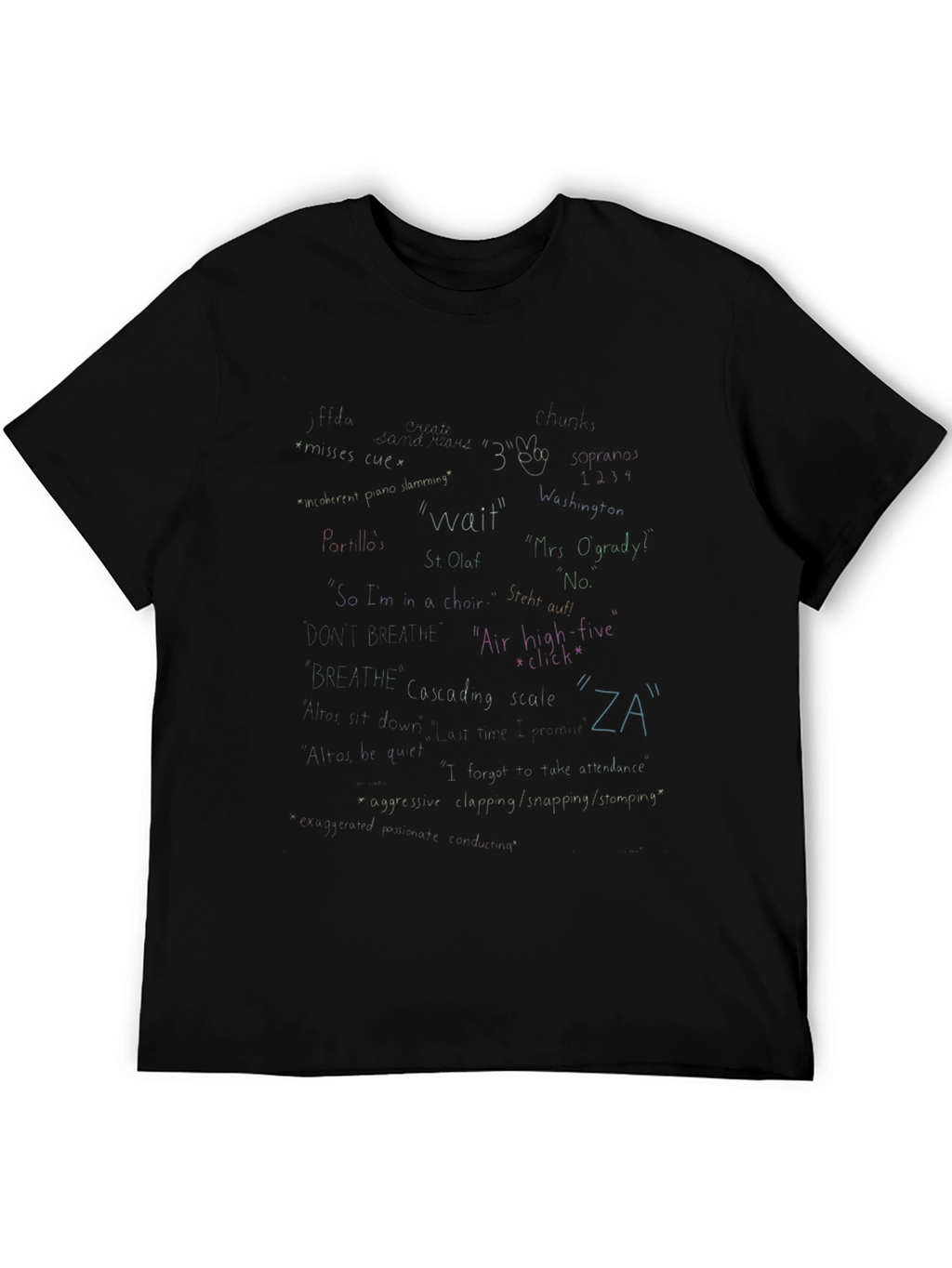 Black T-Shirt with Handwritten Style Graphics