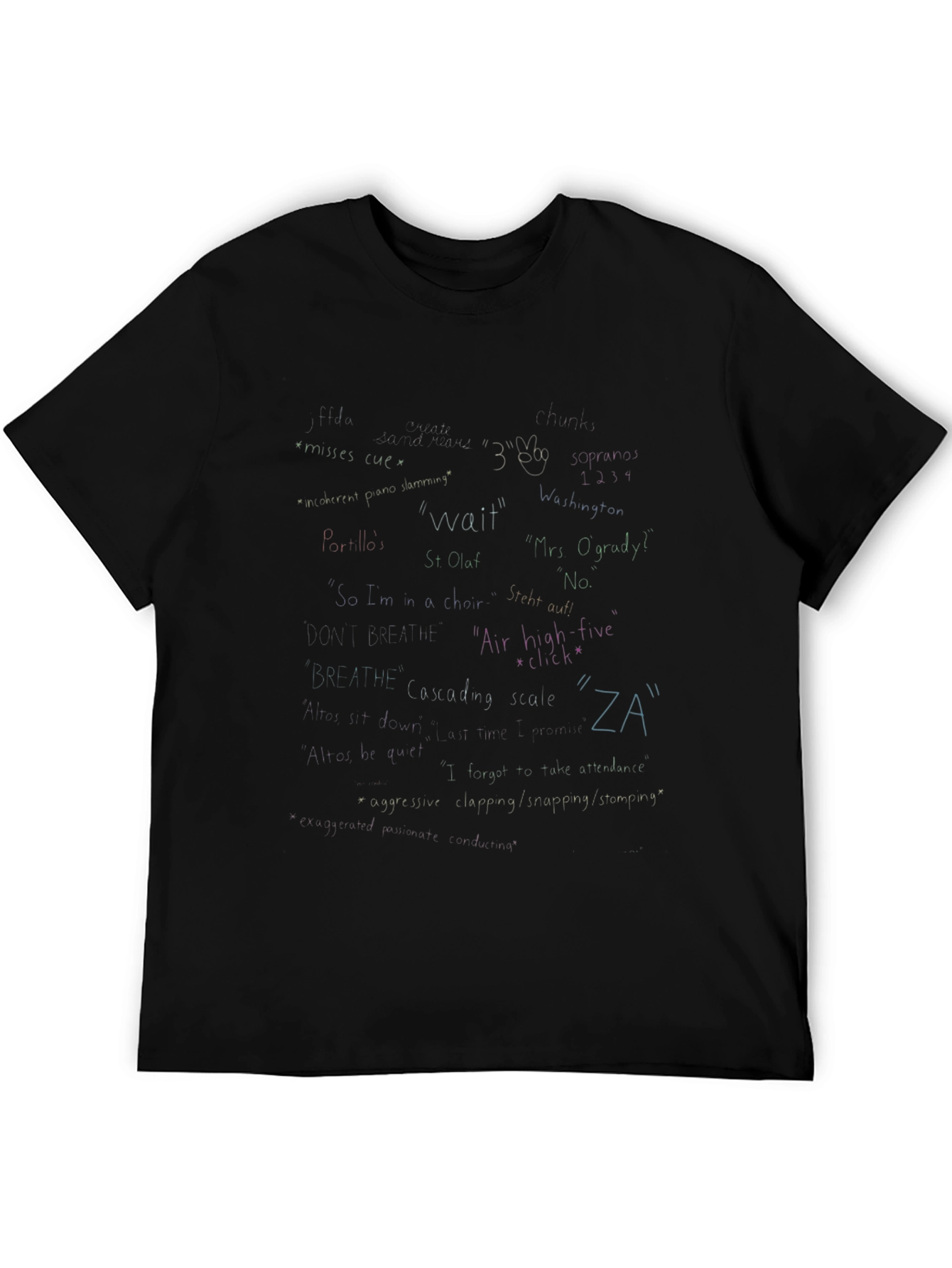 Black T-Shirt with Handwritten Style Graphics