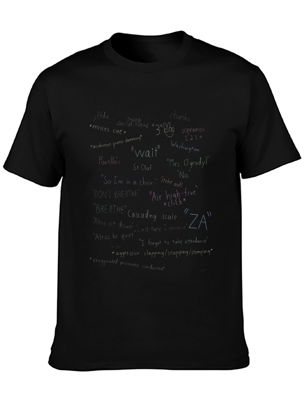 Black T-Shirt with Handwritten Style Graphics
