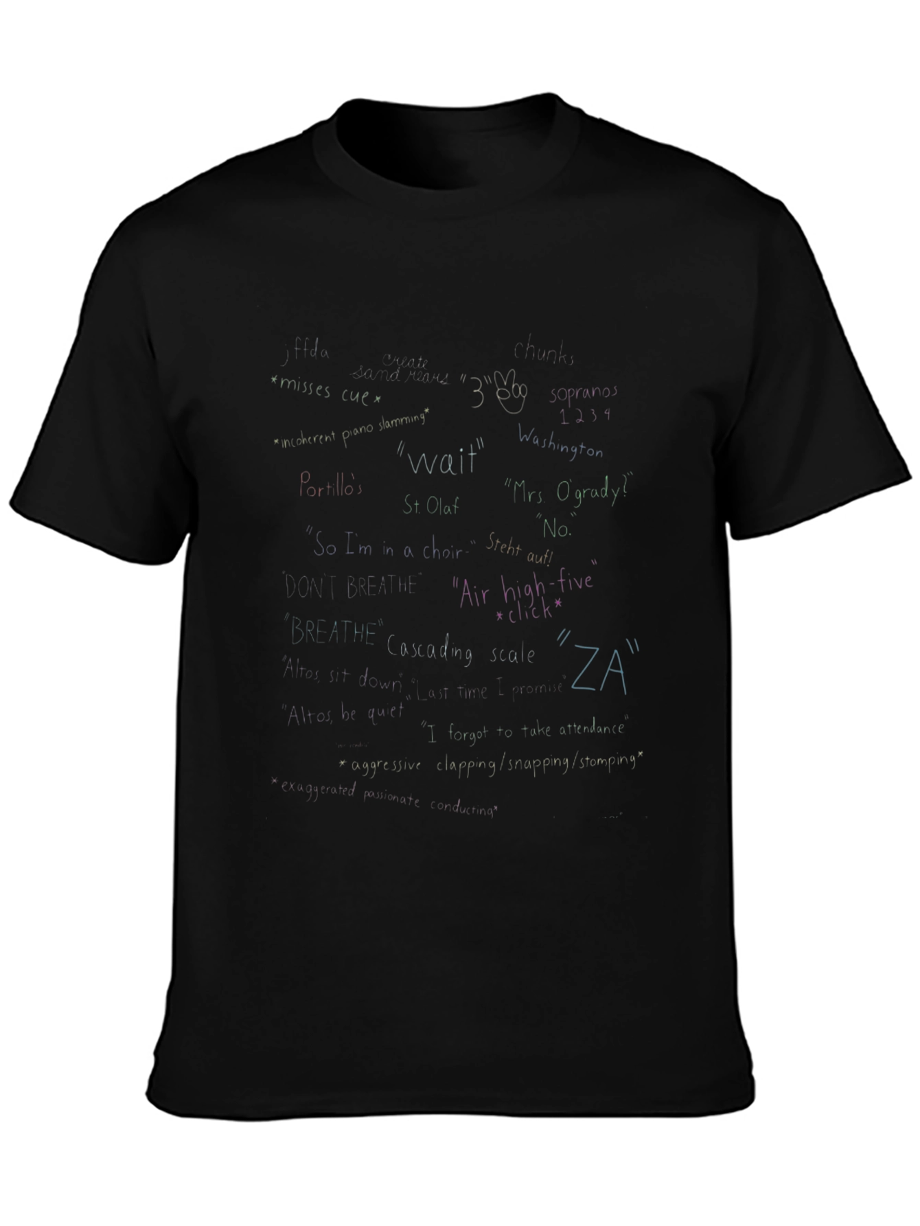Black T-Shirt with Handwritten Style Graphics