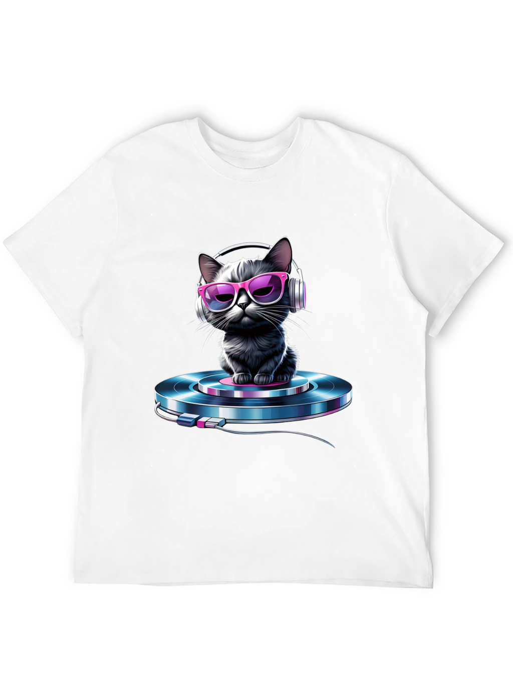 Cool Cat DJ T-Shirt - Black Graphic Tee