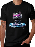 Cool Cat DJ T-Shirt - Black Graphic Tee