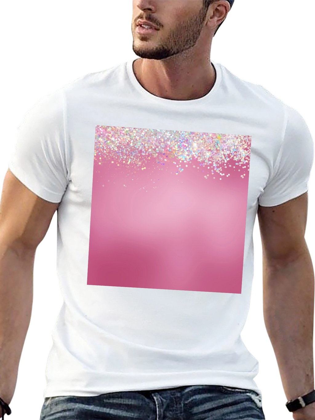 Glitter Pink Graphic Tee - Stylish Mens Casual Shirt