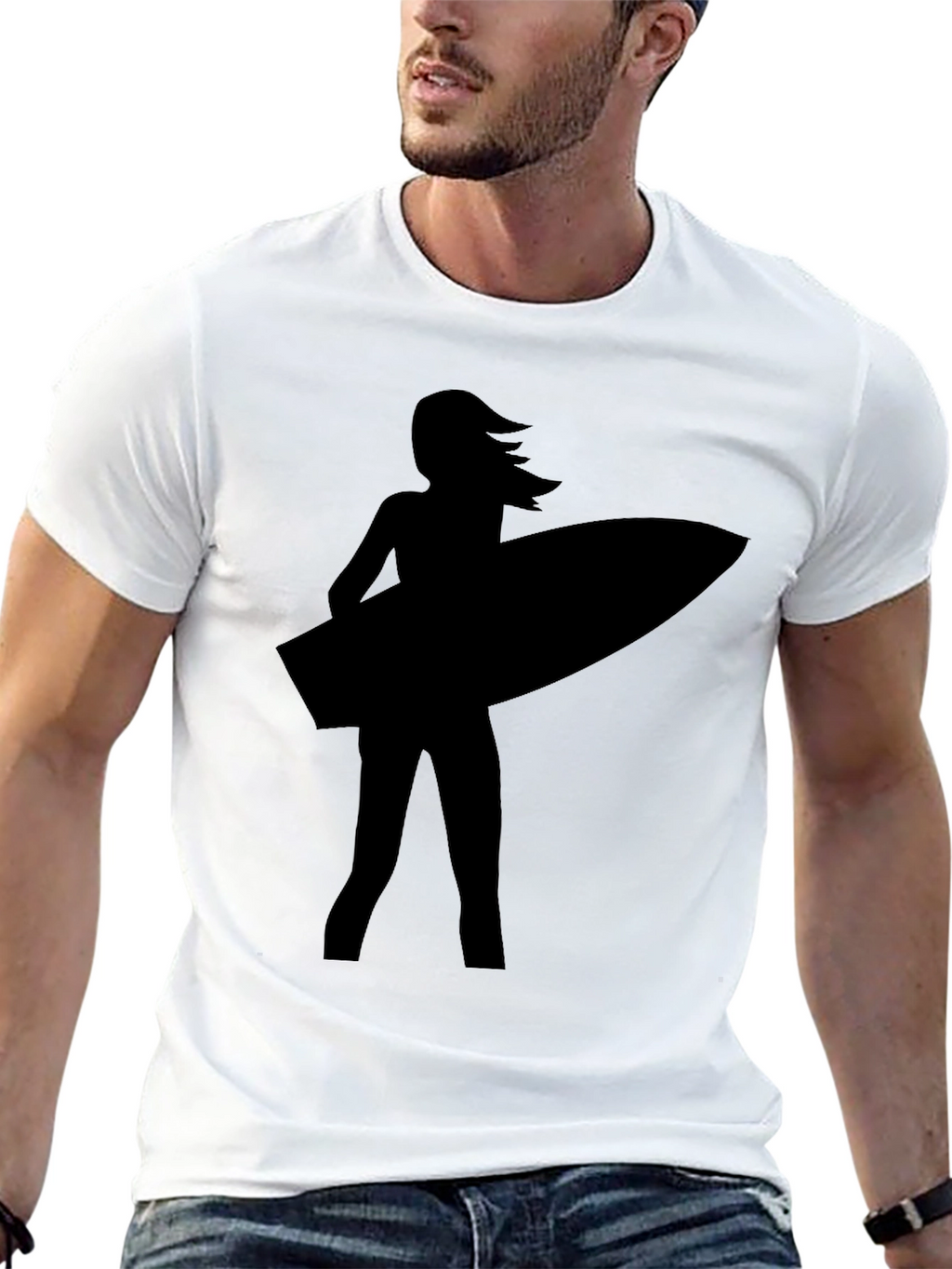 Surfer Girl Silhouette Black T-Shirt