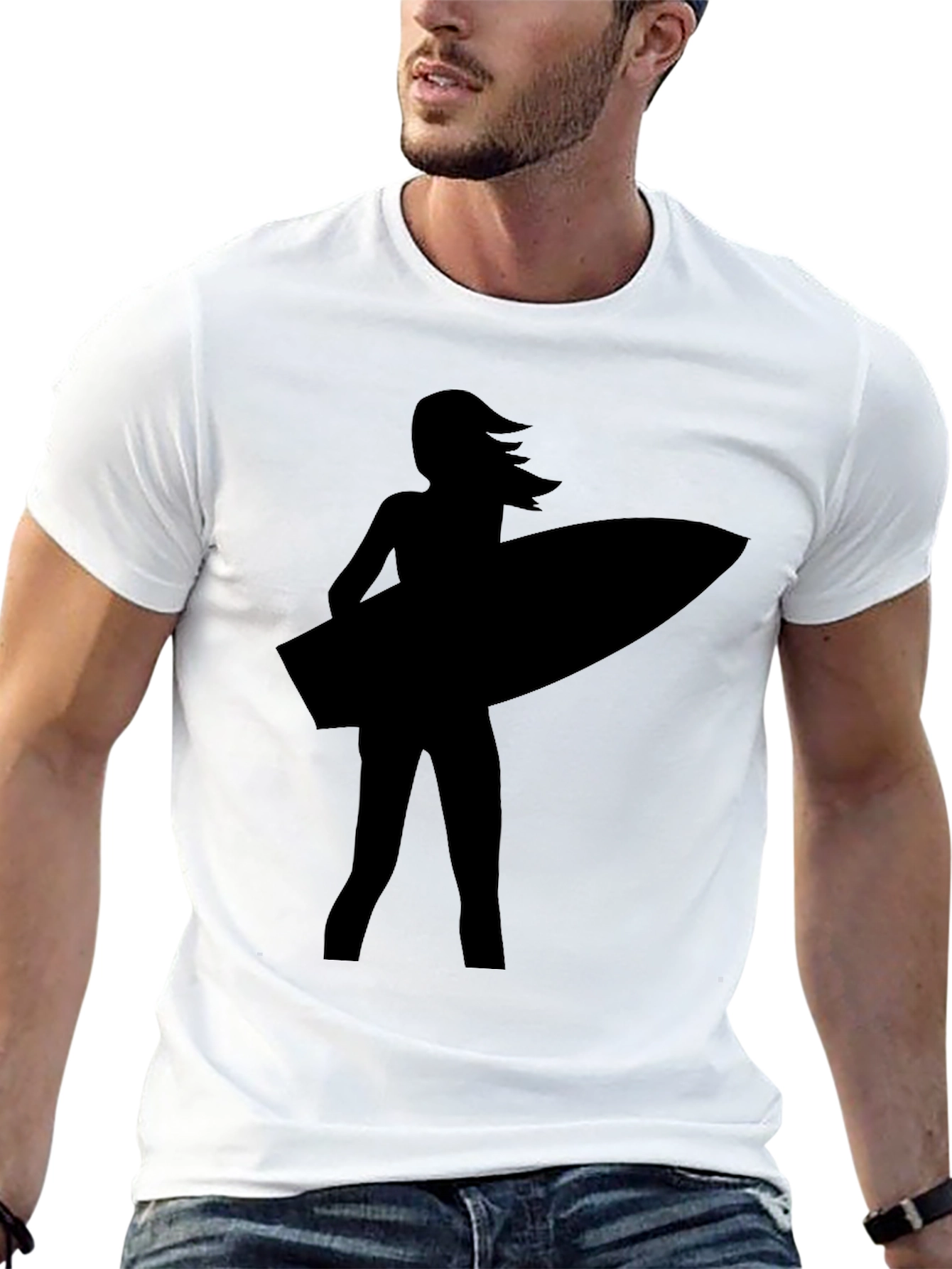 Surfer Girl Silhouette Black T-Shirt