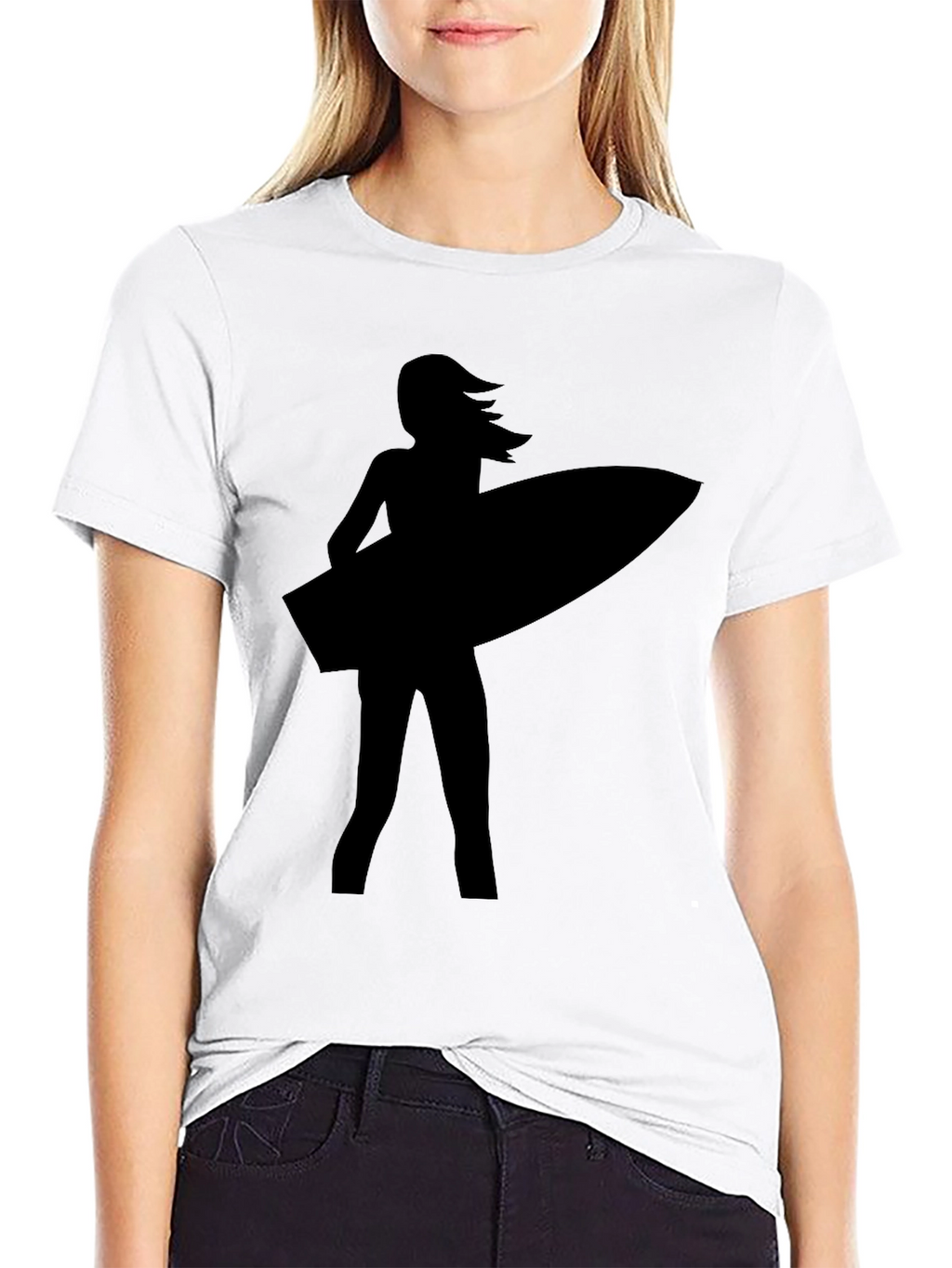 Surfer Girl Silhouette Black T-Shirt