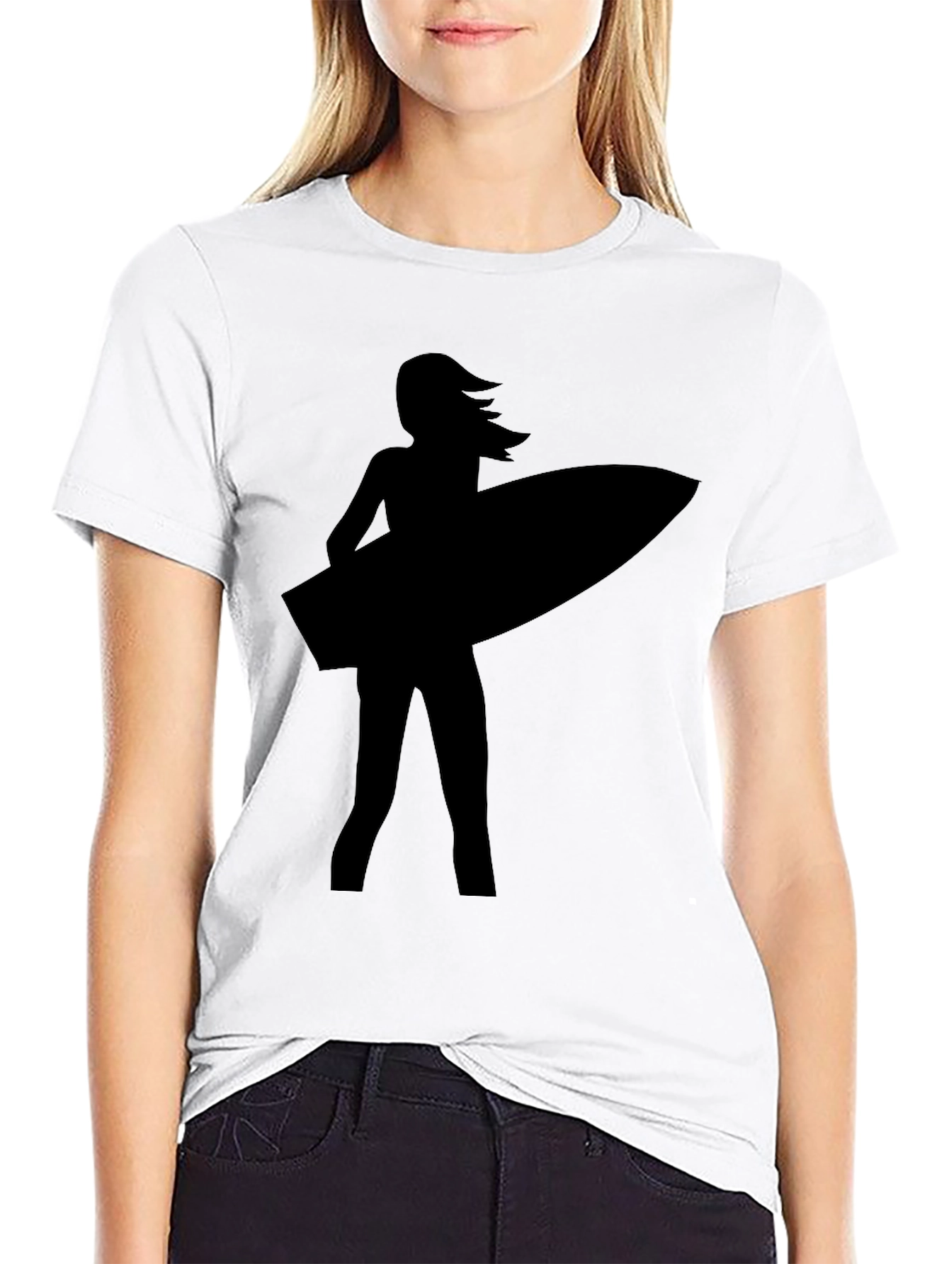 Surfer Girl Silhouette Black T-Shirt