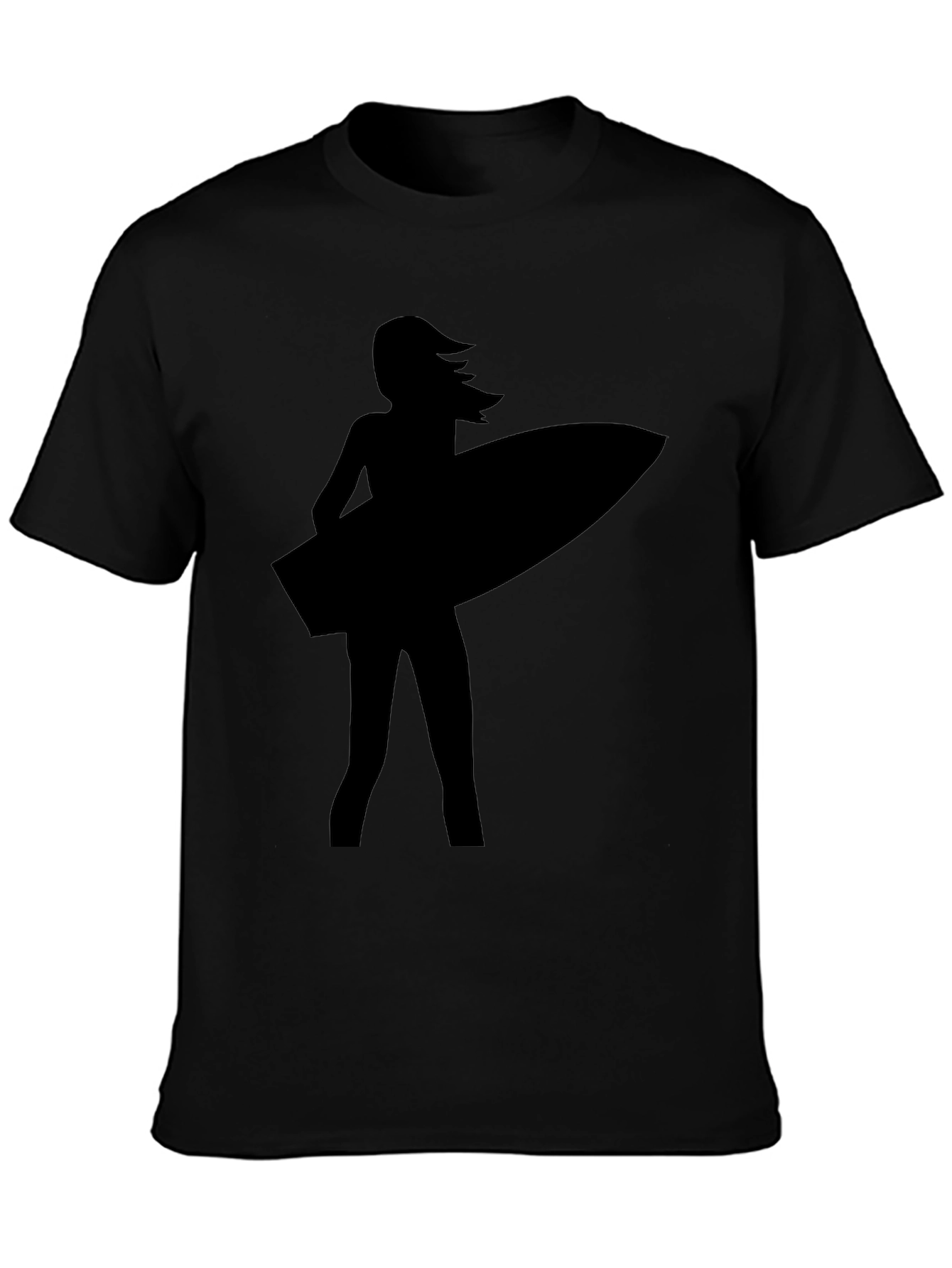 Surfer Girl Silhouette Black T-Shirt