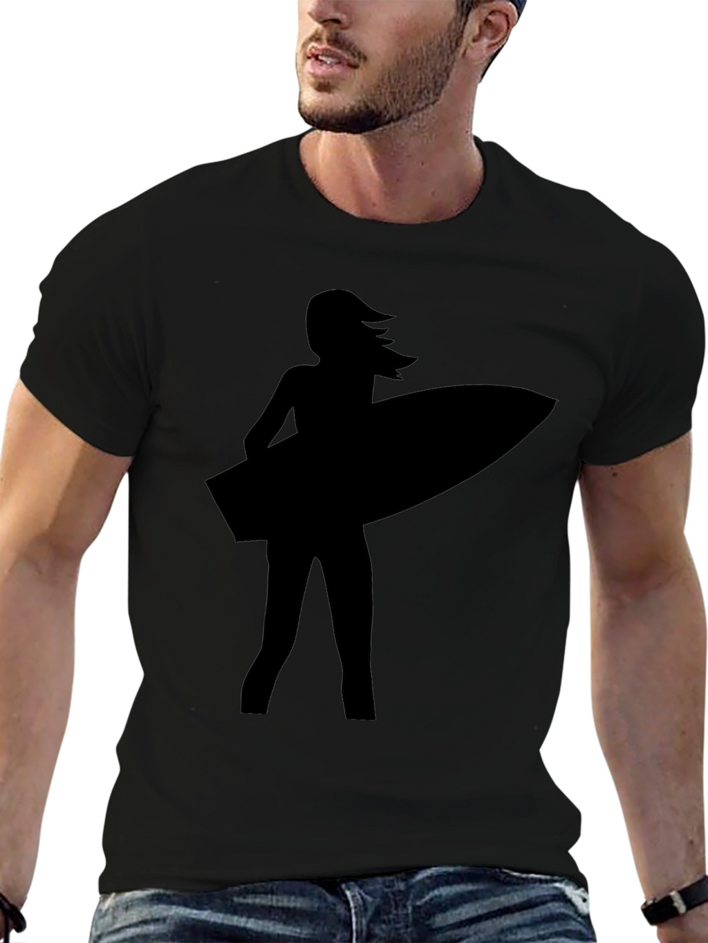 Surfer Girl Silhouette Black T-Shirt