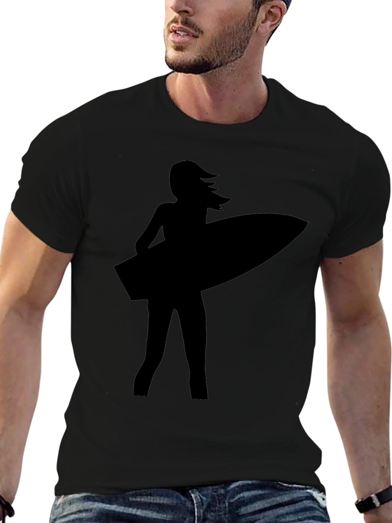 Surfer Girl Silhouette Black T-Shirt