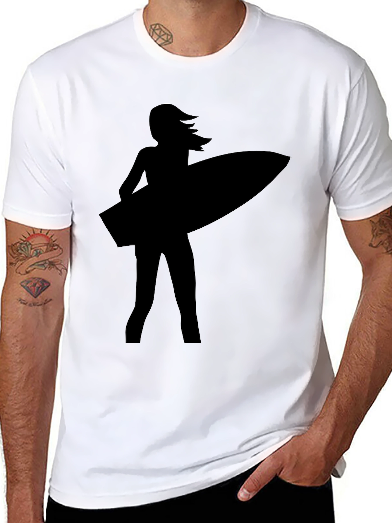 Surfer Girl Silhouette Black T-Shirt