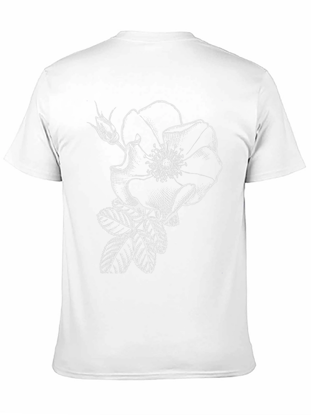 Black T-Shirt with White Rose Graphic