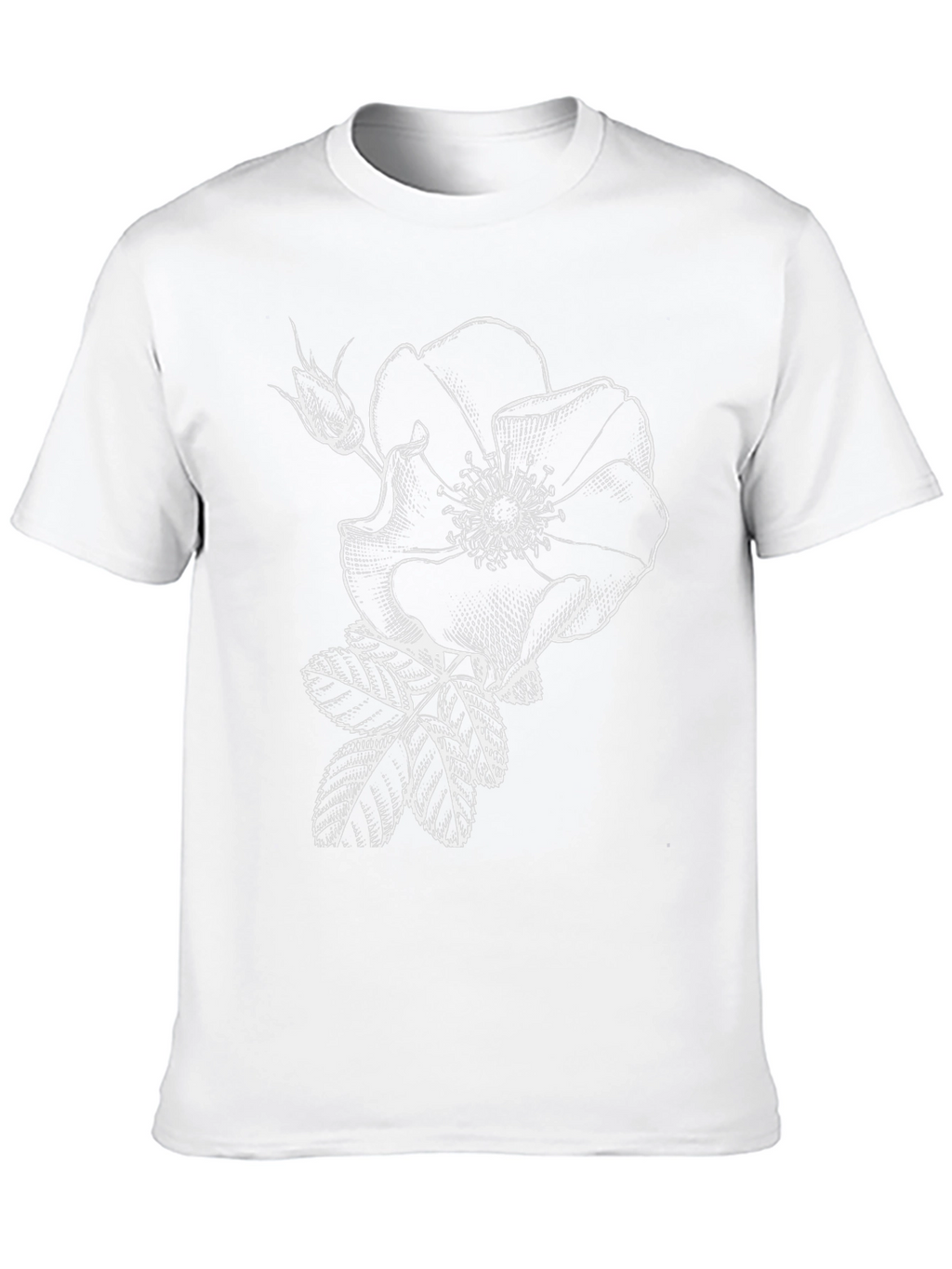 Black T-Shirt with White Rose Graphic