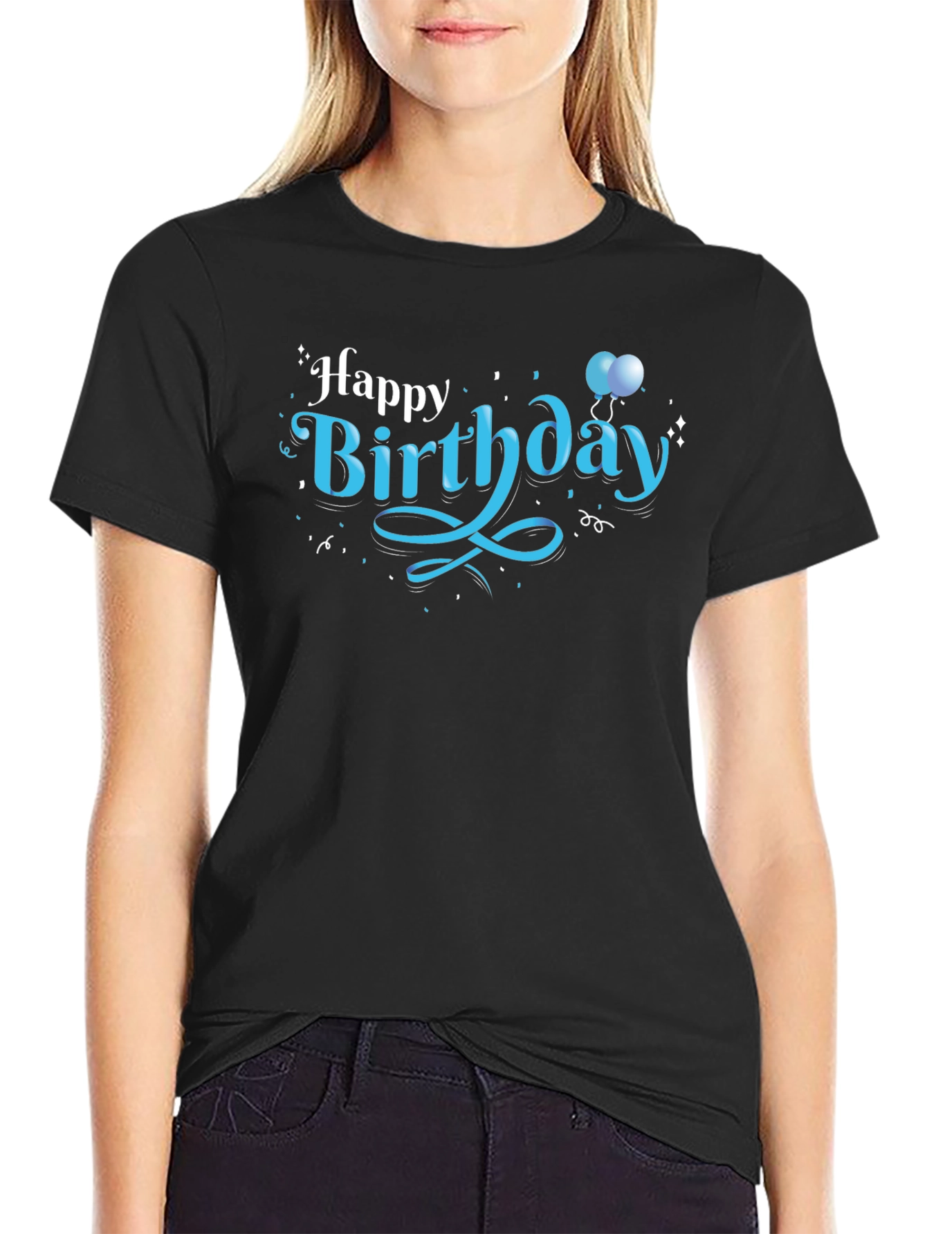 Happy Birthday Black Graphic Tee Shirt