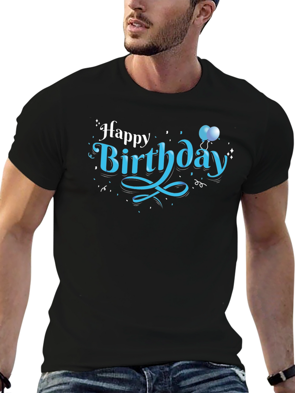 Happy Birthday Black Graphic Tee Shirt