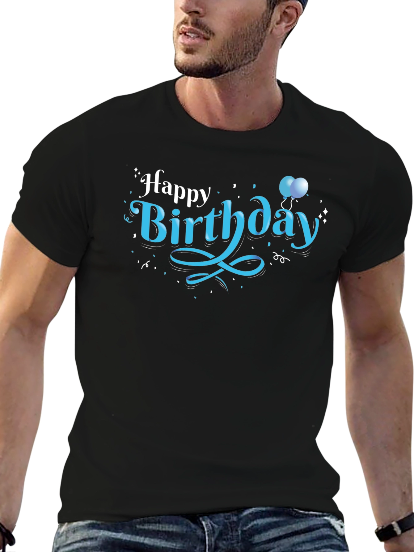 Happy Birthday Black Graphic Tee Shirt