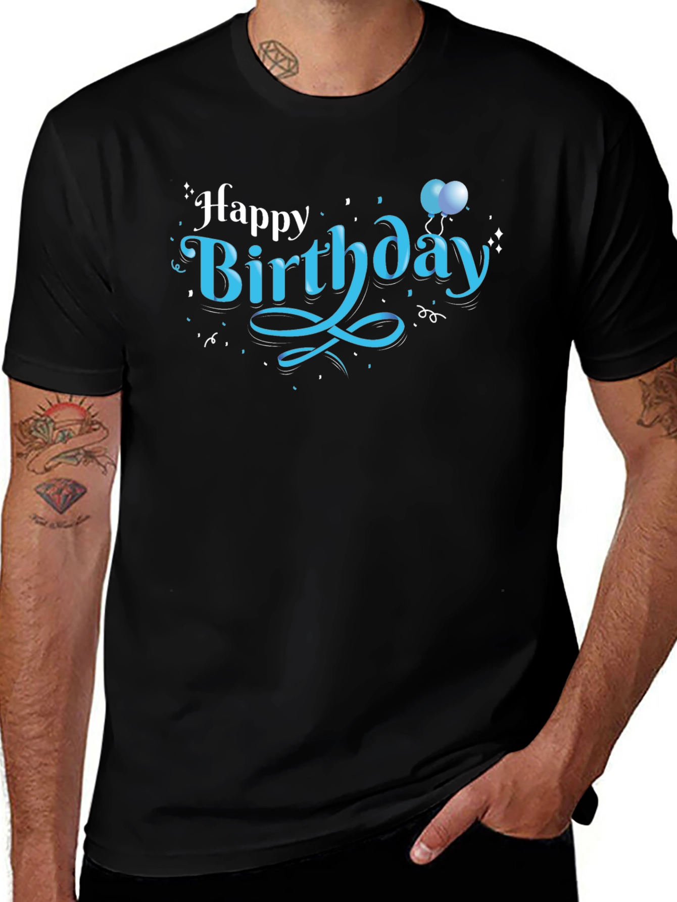 Happy Birthday Black Graphic Tee Shirt
