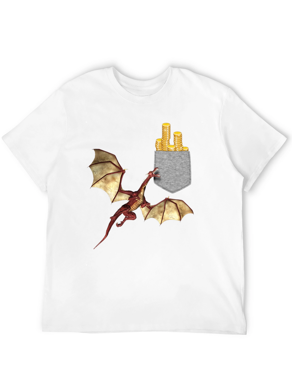 Dragon & Gold Coins Pocket Print T-Shirt