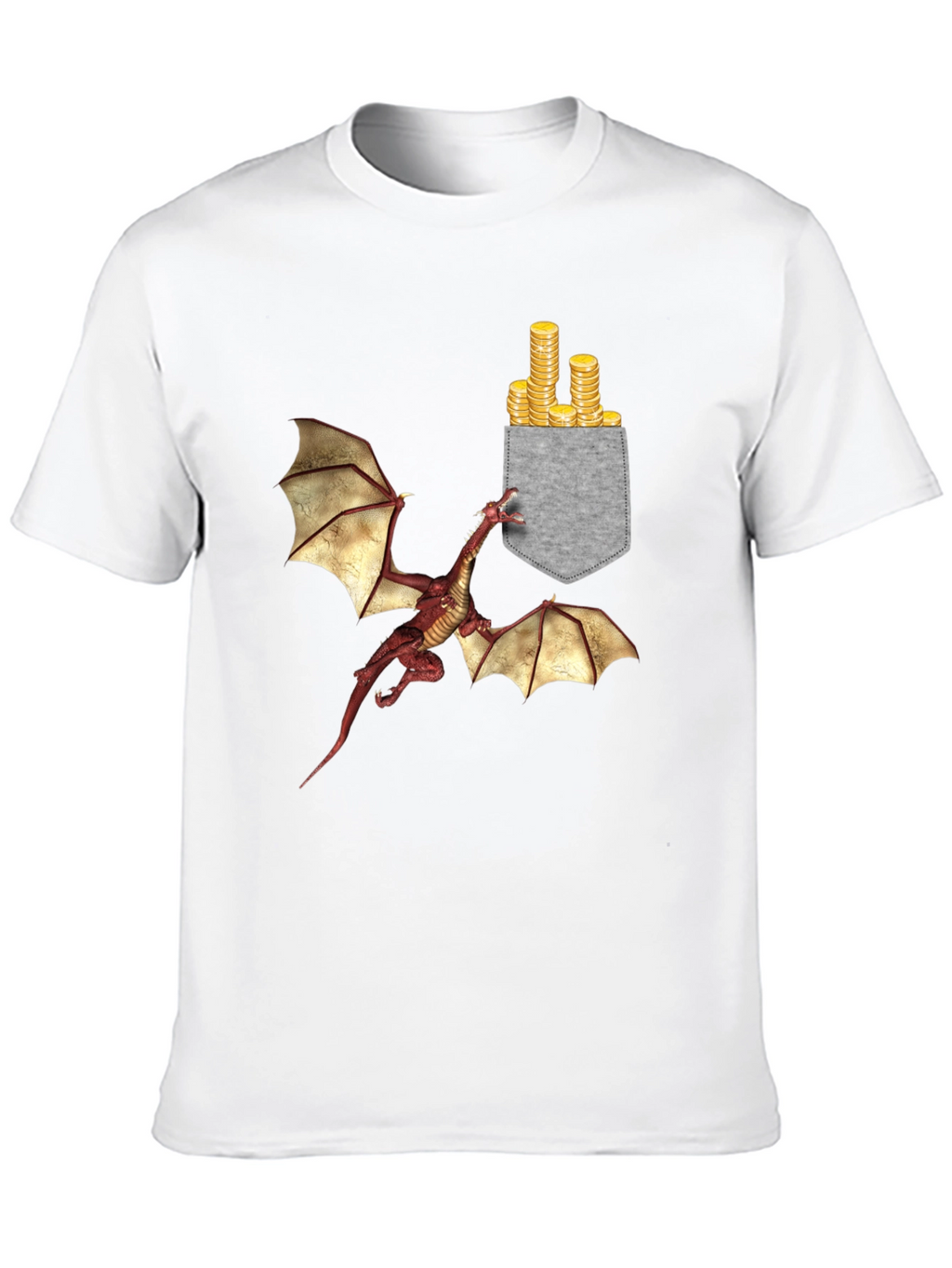 Dragon & Gold Coins Pocket Print T-Shirt