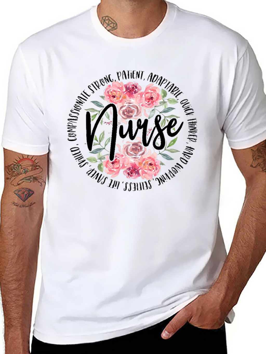 Floral Nurse T-Shirt - Compassionate & Strong