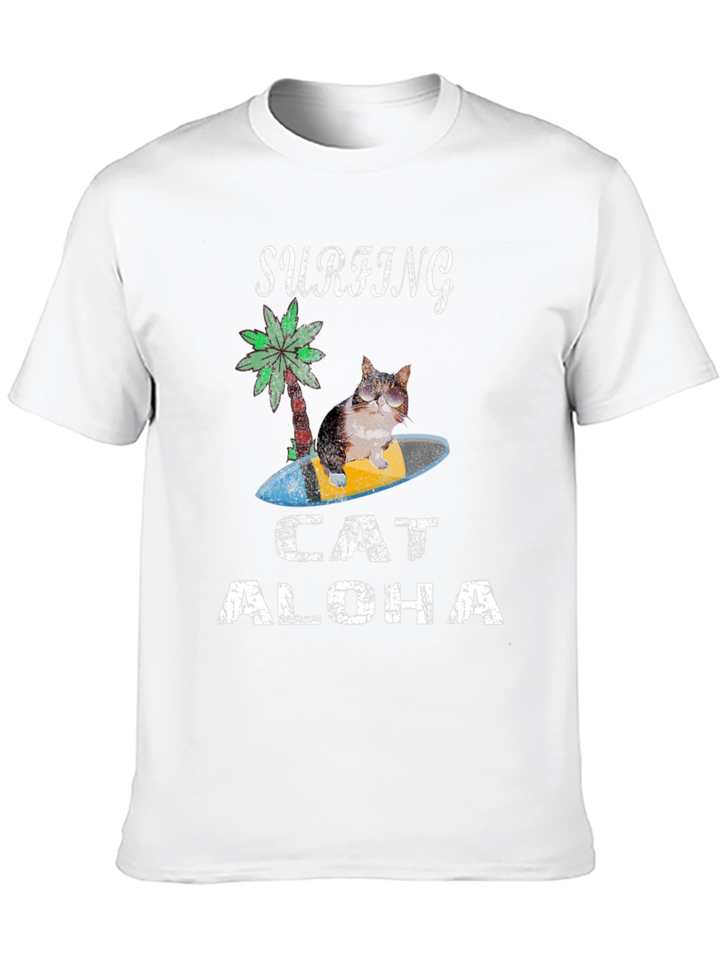 Surfing Cat Aloha T-Shirt - Black Tee