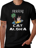 Surfing Cat Aloha T-Shirt - Black Tee