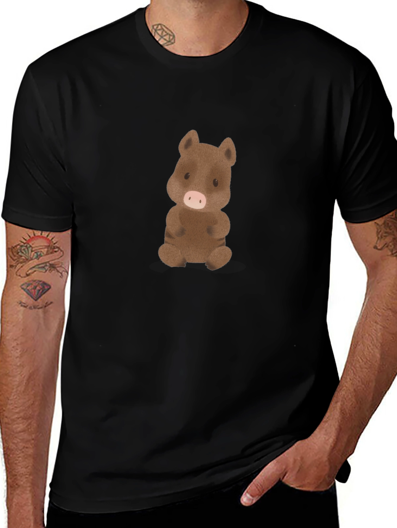 Cute Boar Graphic Tee - Black Cotton Comfort
