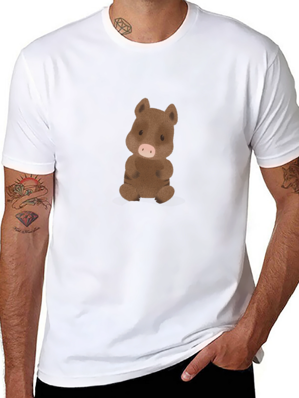 Cute Boar Graphic Tee - Black Cotton Comfort