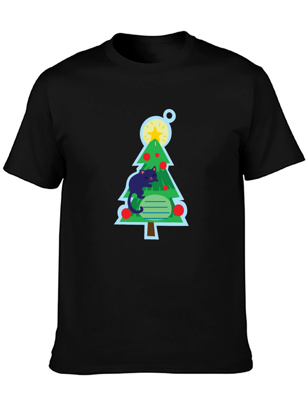 Cat Christmas Tree Black T-Shirt