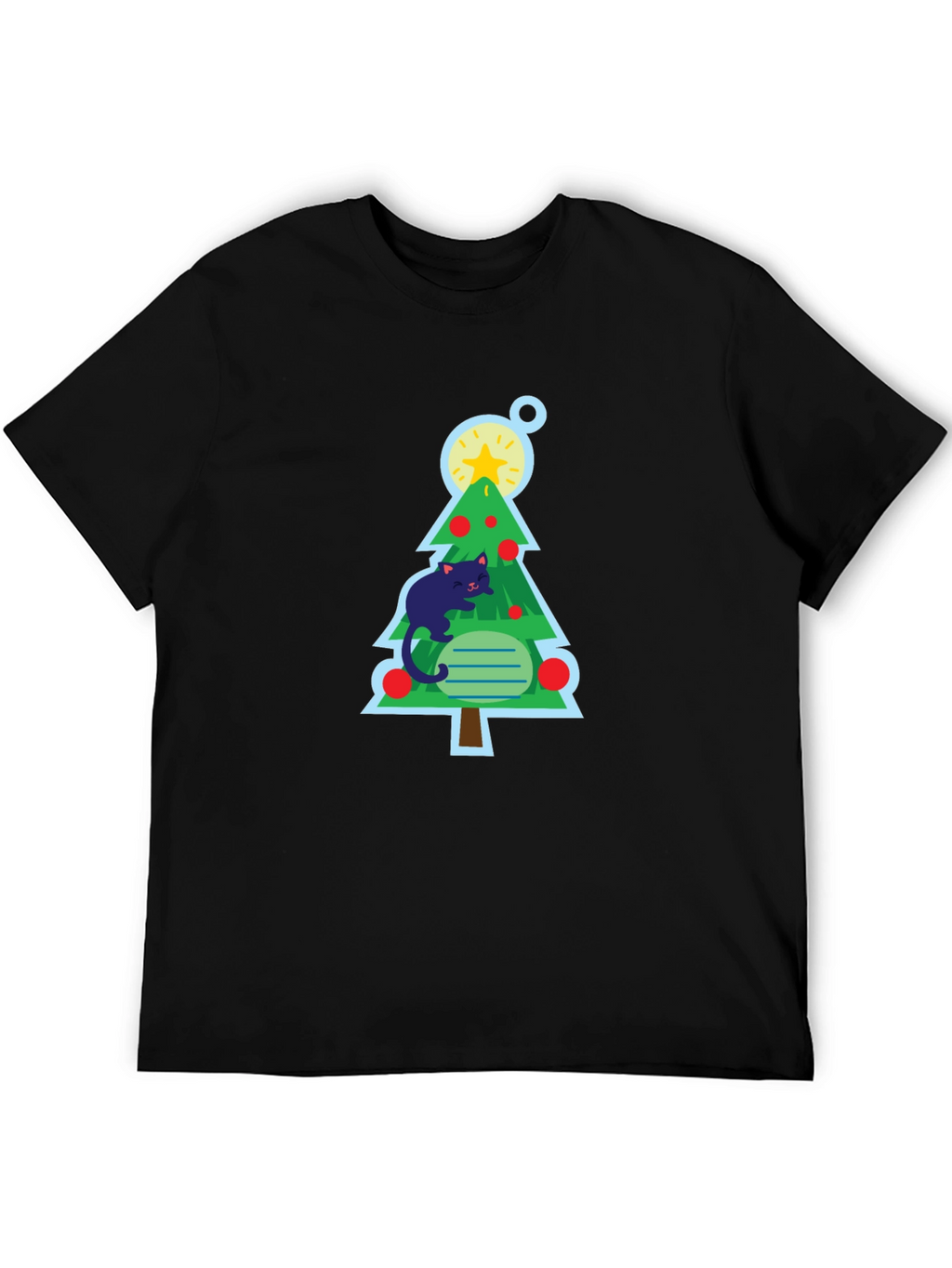 Cat Christmas Tree Black T-Shirt
