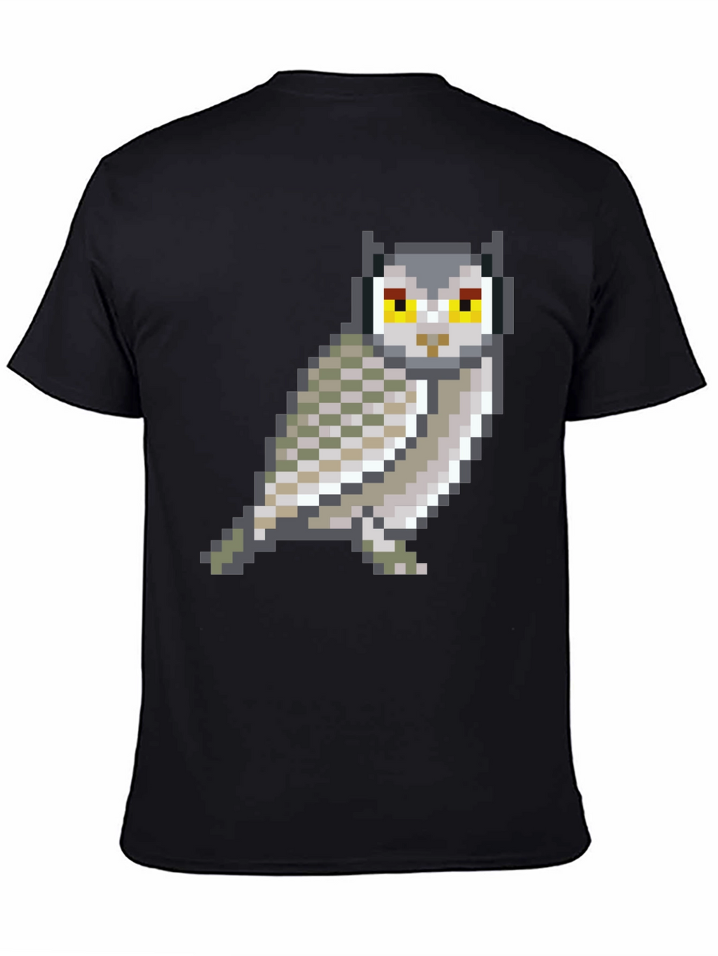 Pixel Art Owl Graphic Black T-Shirt